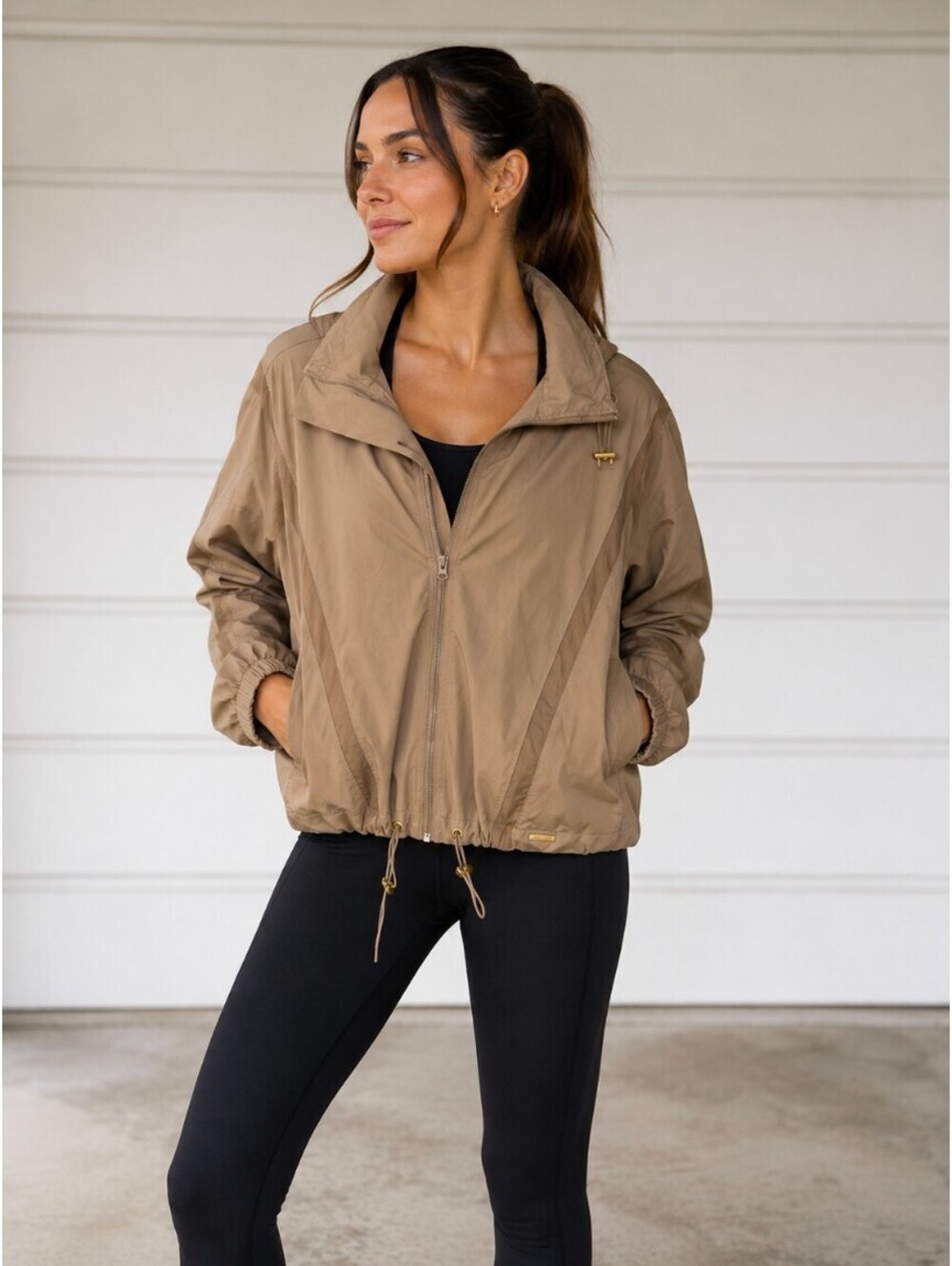 Cleo Harper Tan Zip-Up Windbreaker Jacket Women’s Size Large